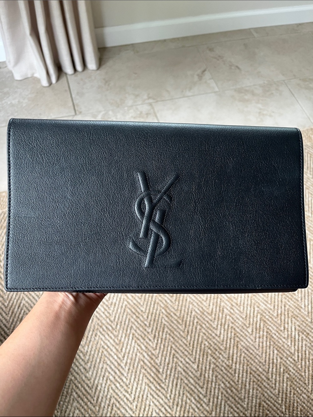 Saint Laurent Black Embossed YSL Leather Envelope Clutch - Picture 4 of 10
